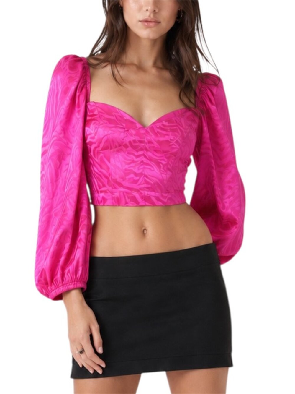 ROTATE Birger Christensen Irina Top Hot Pink Satin Zebra Crop Blouse US 8